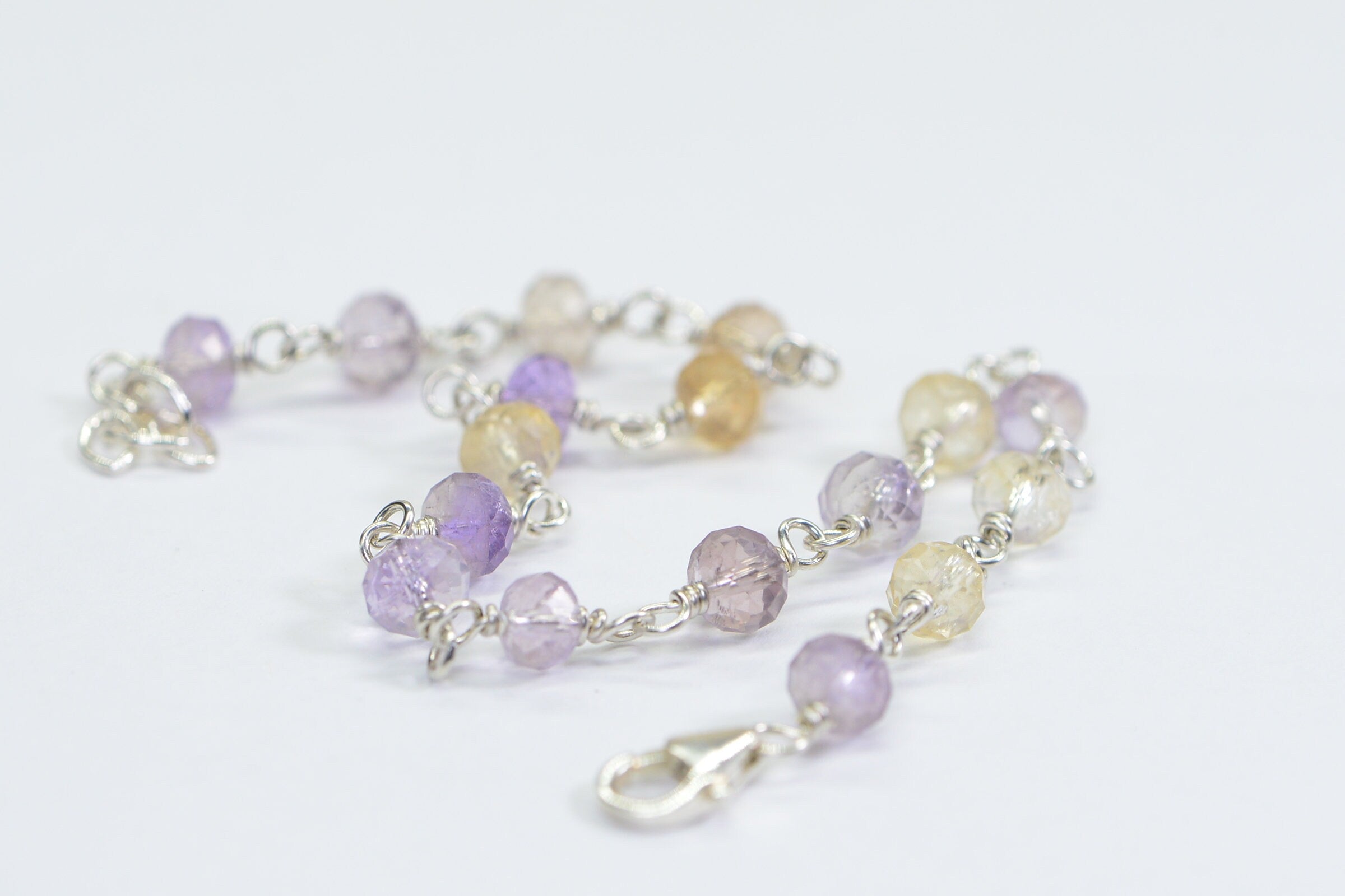 Genuine Ametrine Wire Wrapped Bracelet  Argentium Silver 935 Micro Facet Rondelle