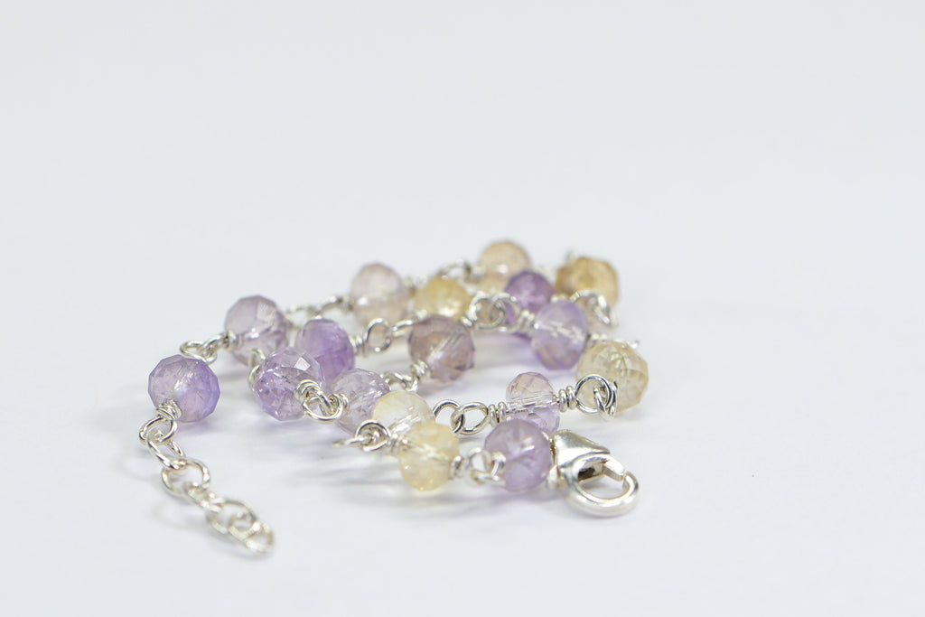 Genuine Ametrine Wire Wrapped Bracelet  Argentium Silver 935 Micro Facet Rondelle