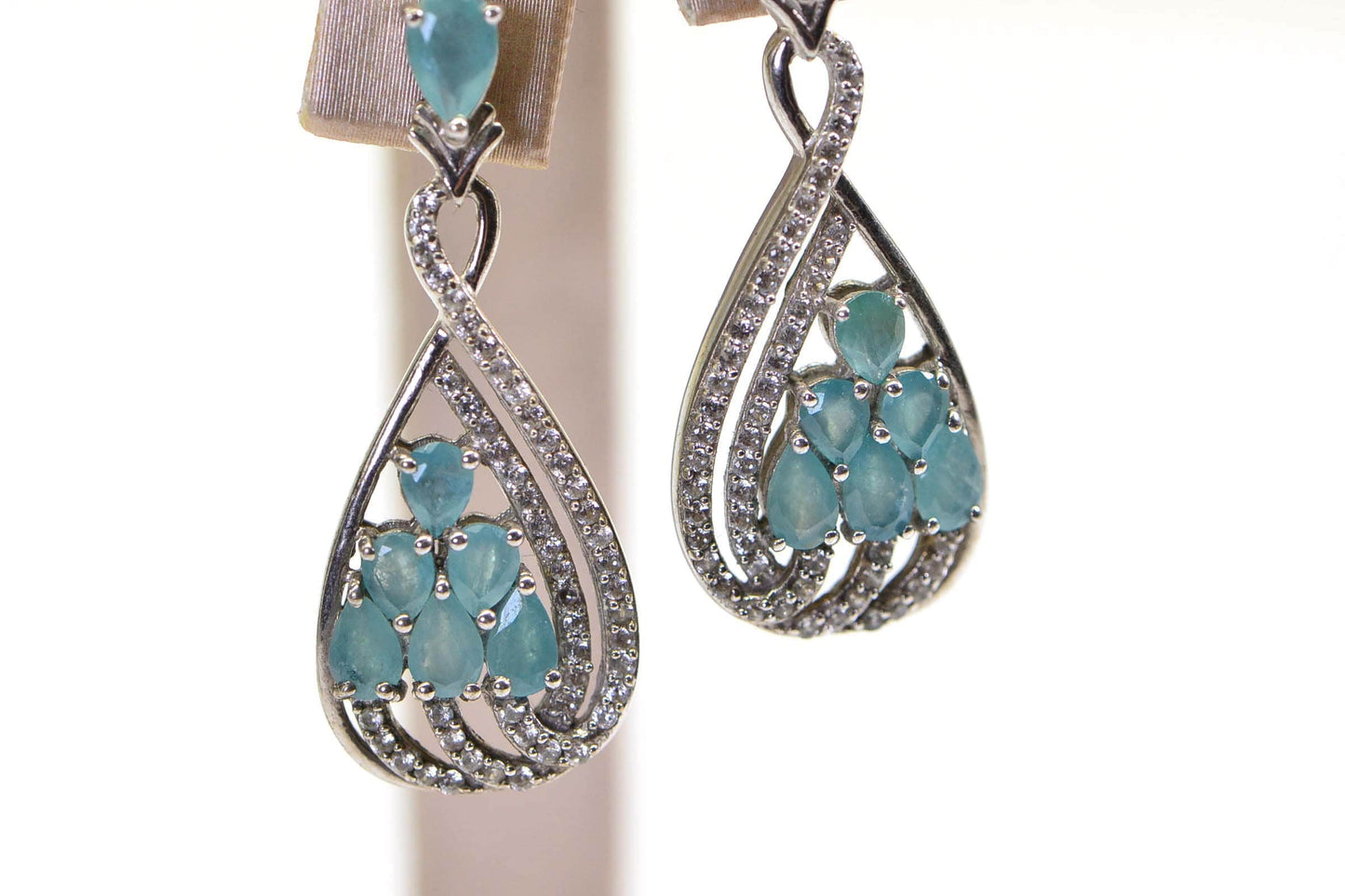 Vintage Grandidierite Teardrop Earrings, Sterling Silver, Mint Green Gems