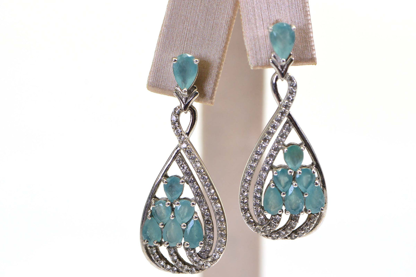Vintage Grandidierite Teardrop Earrings, Sterling Silver, Mint Green Gems