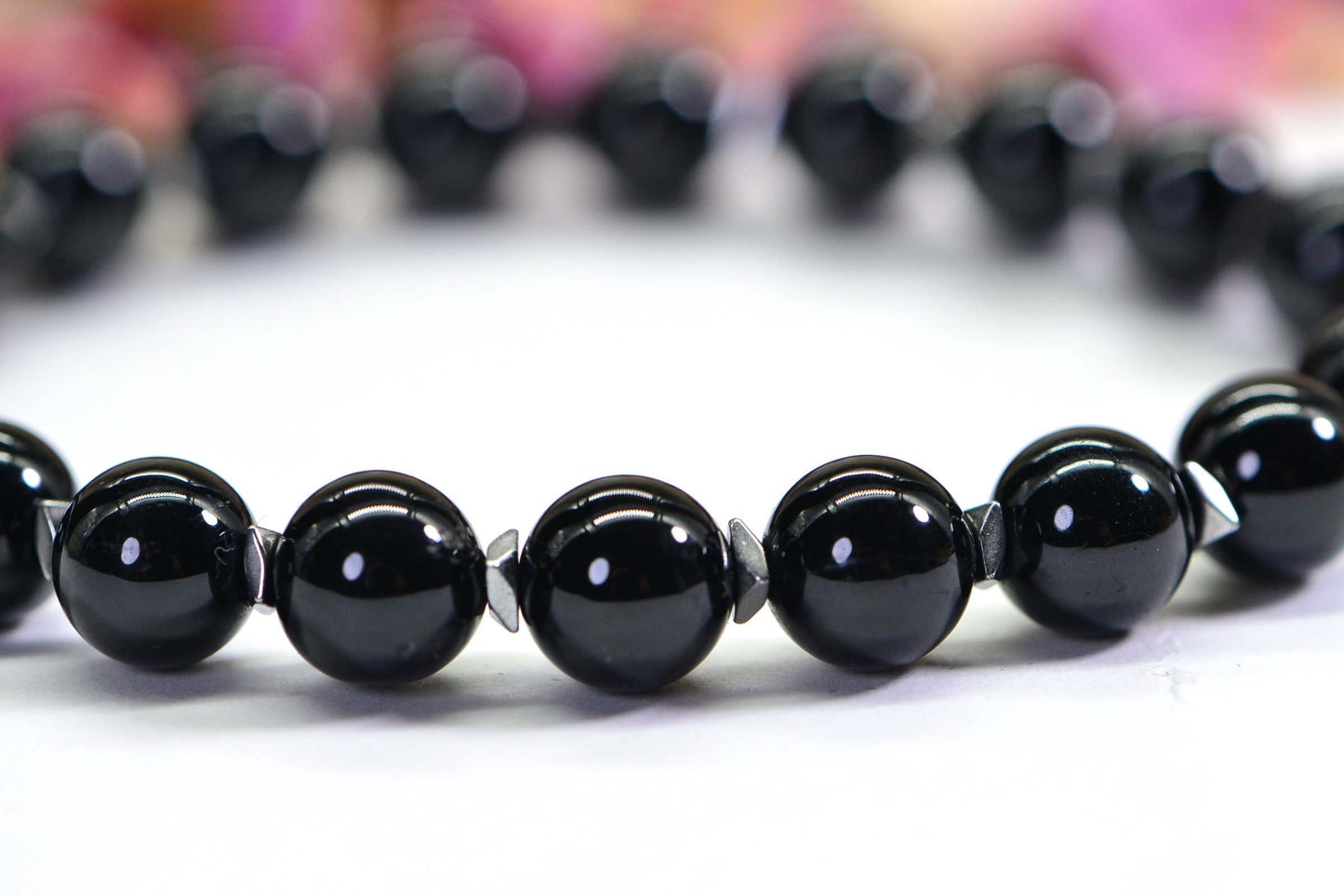 Black Tourmaline & Hematite Bracelet: 8mm Round Gemstone Protection