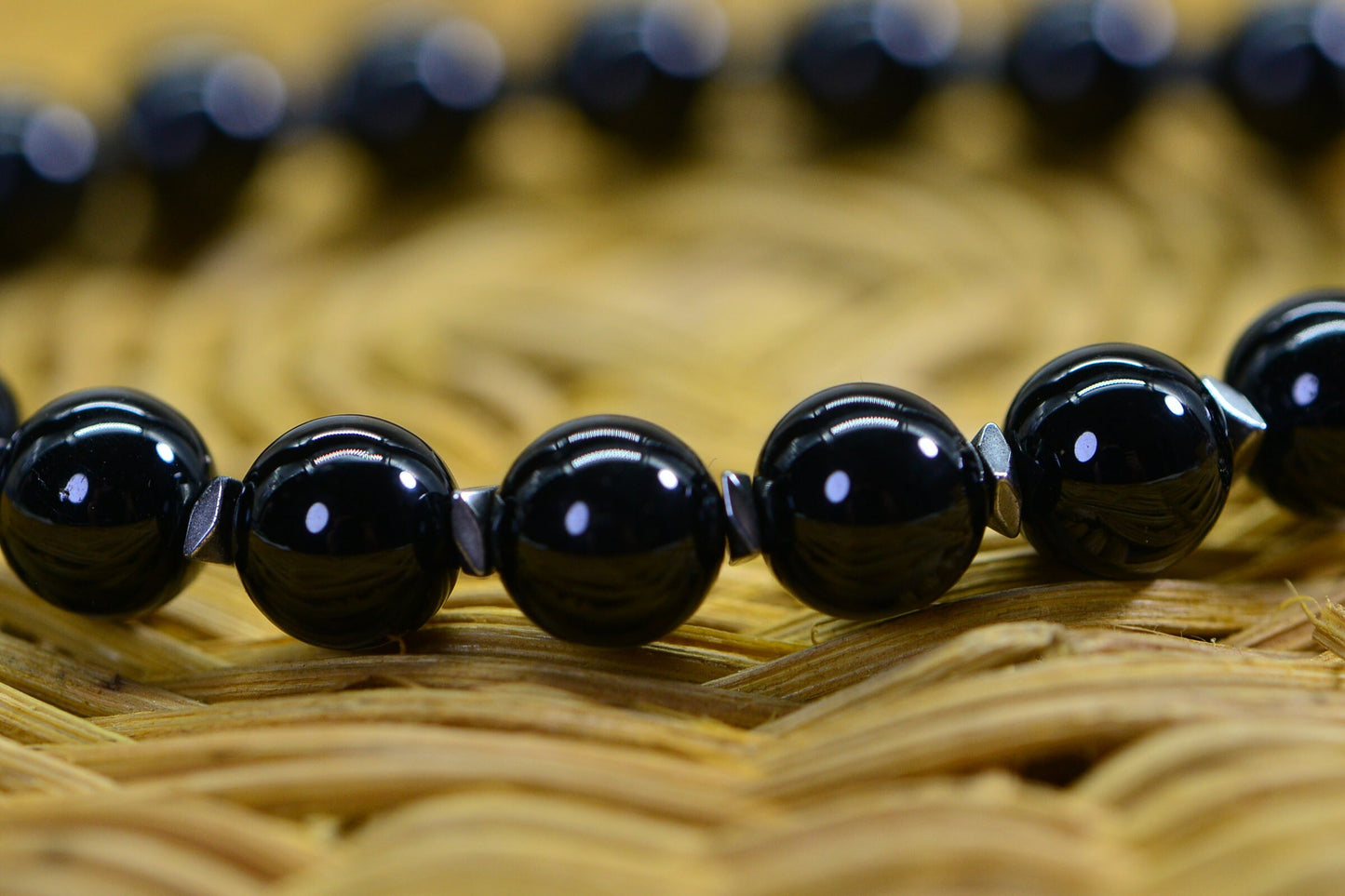 Black Tourmaline & Hematite Bracelet: 8mm Round Gemstone Protection