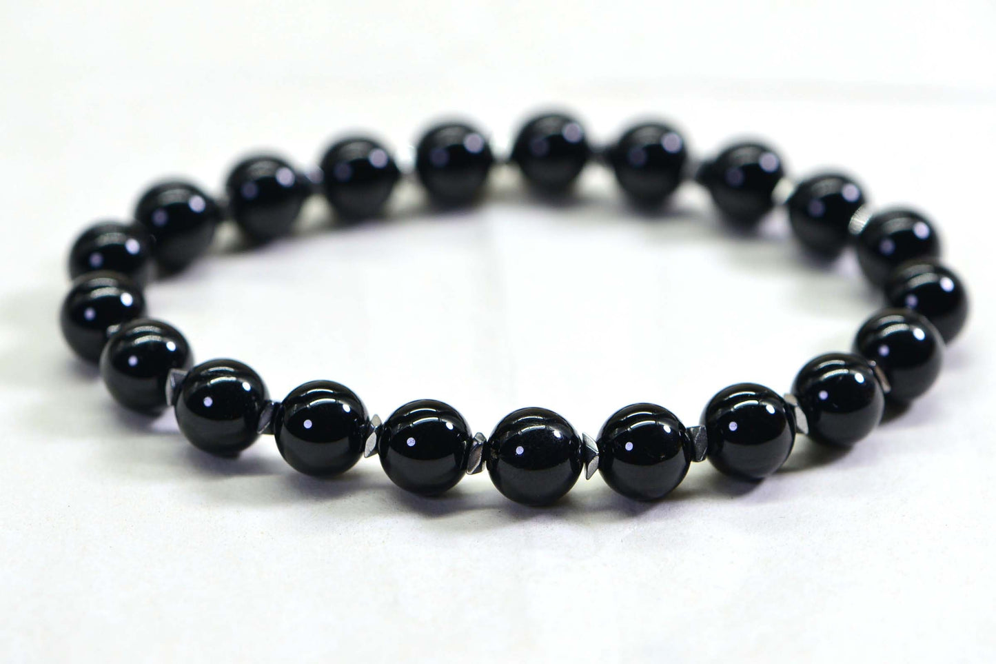 Black Tourmaline & Hematite Bracelet: 8mm Round Gemstone Protection