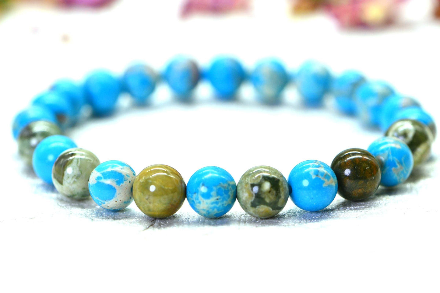 Aqua Terra Jasper & Rainforest Rhyolite 8mm Beaded Bracelet
