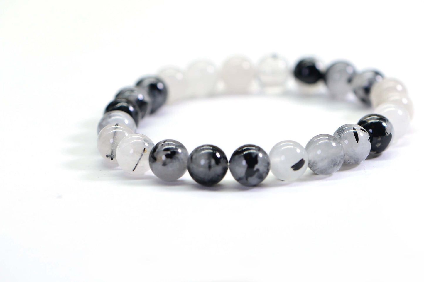 Black Rutile Quartz 8mm Beaded Bracelet Gemstone Bracelet
