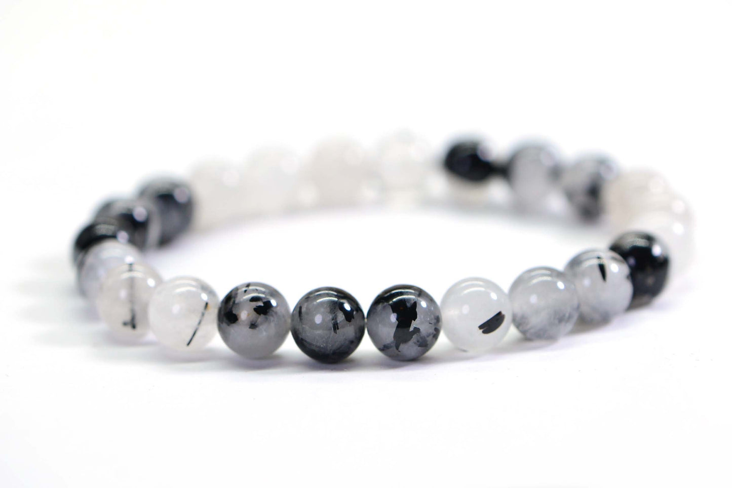 Black Rutile Quartz 8mm Beaded Bracelet Gemstone Bracelet