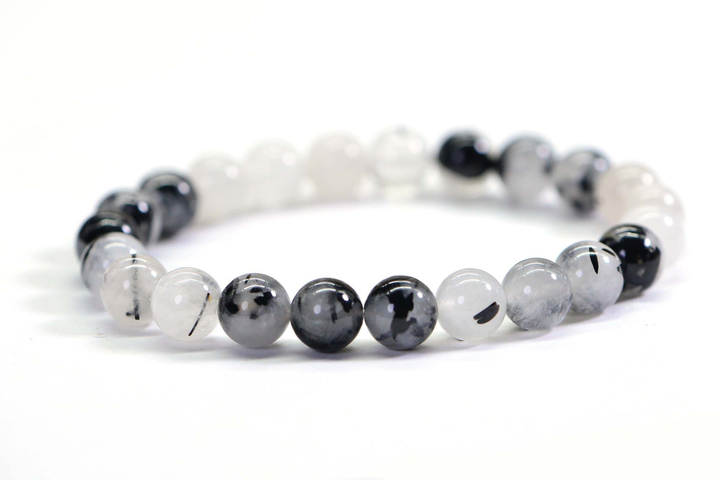 Black Rutile Quartz 8mm Beaded Bracelet Gemstone Bracelet