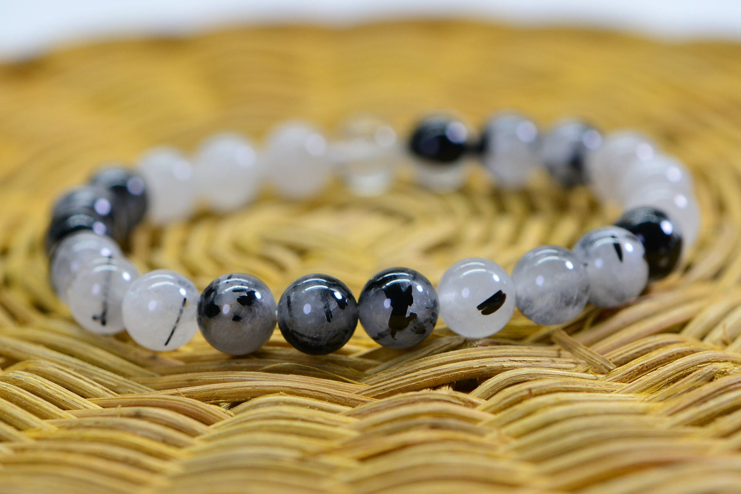 Black Rutile Quartz 8mm Beaded Bracelet Gemstone Bracelet