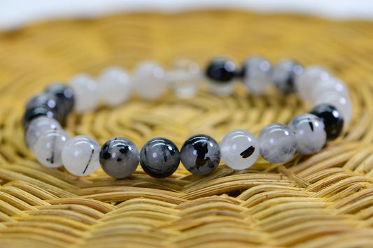 Black Rutile Quartz 8mm Beaded Bracelet Gemstone Bracelet