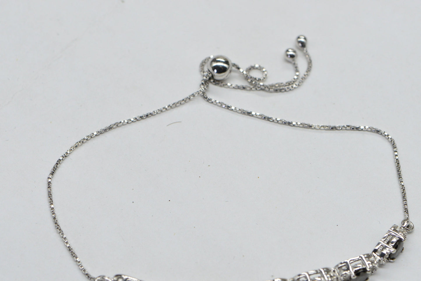 Black Spinel Tennis Bolo Bracelet: Platinum Over Sterling Silver, Vintage Style
