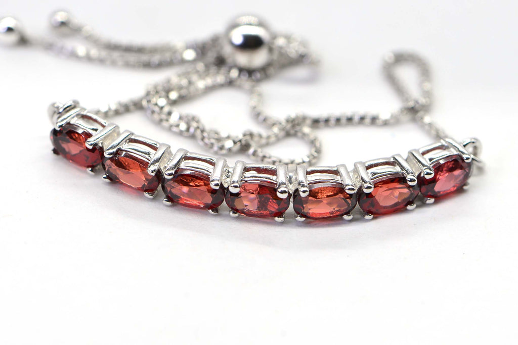 Handmade Garnet Sterling Silver Bolo Bracelet: Adjustable Gemstone Bar