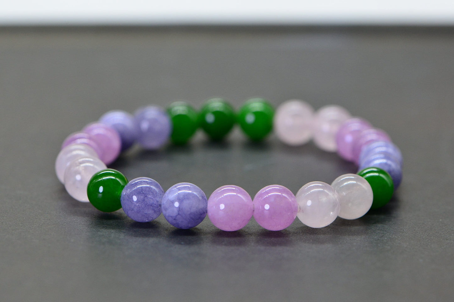 Rose Quartz Beaded Bracelet: Kunzite, Tanzanite & Jade Gemstones