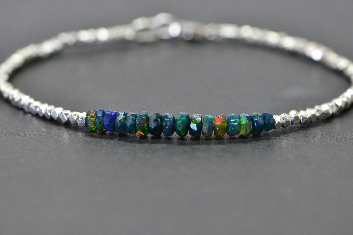 Ethiopian Opal Sterling Silver Bracelet: Delicate Stacking Bracelet