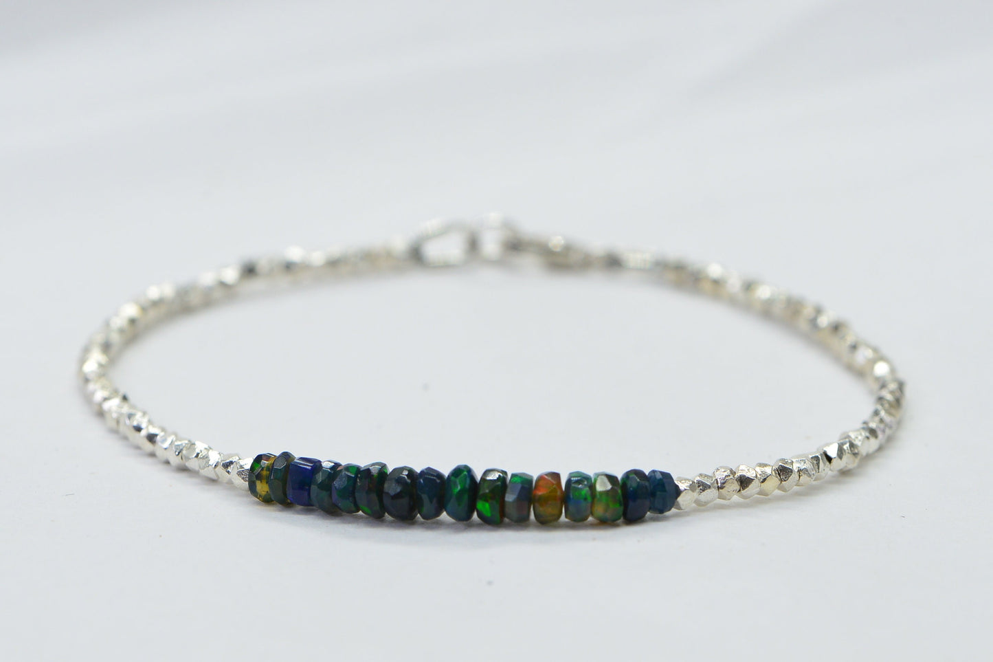 Ethiopian Opal Sterling Silver Bracelet: Delicate Stacking Bracelet
