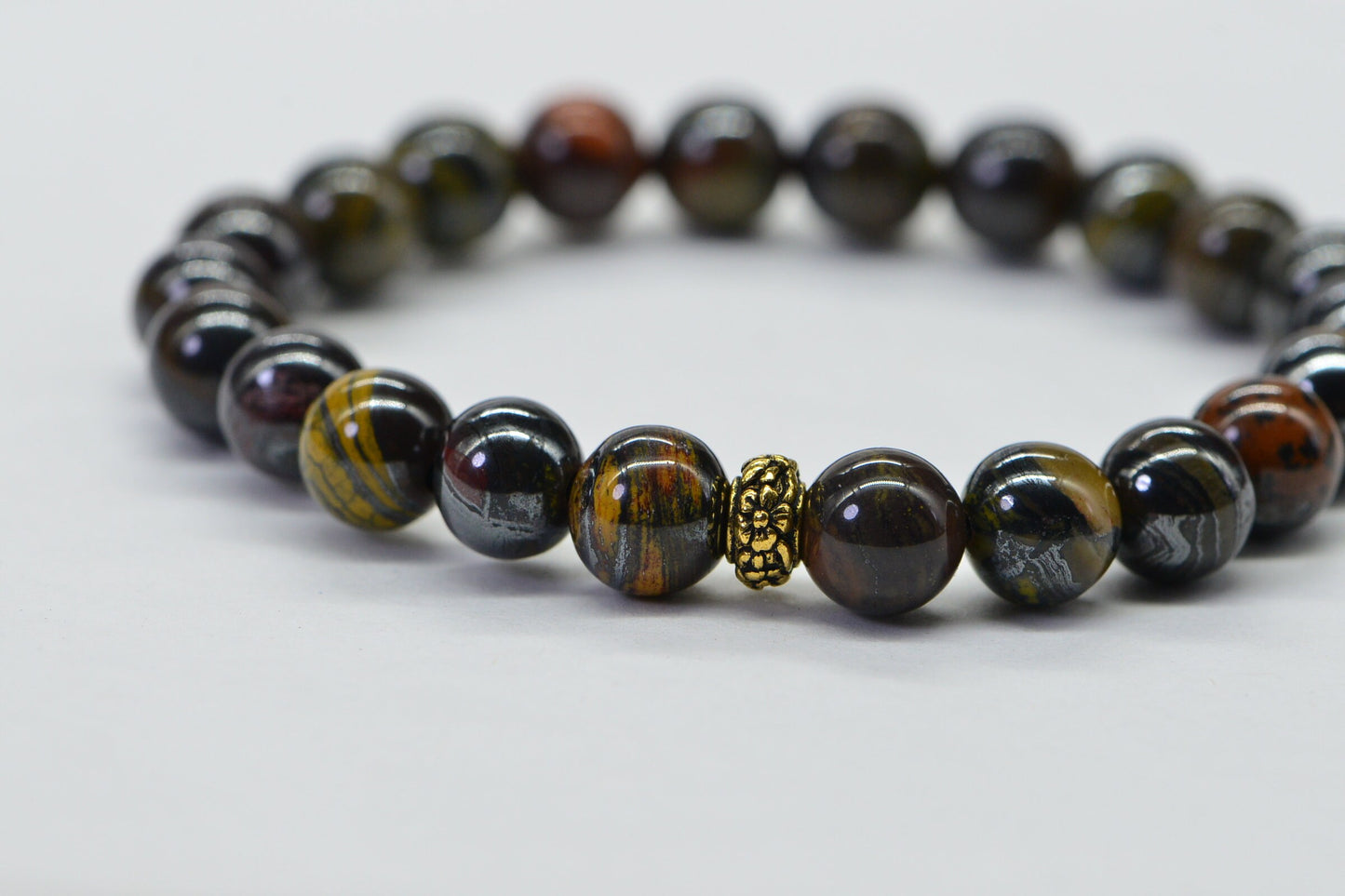 Tiger Iron, Tiger Eye & Black Onyx 8mm Gemstone Bracelet