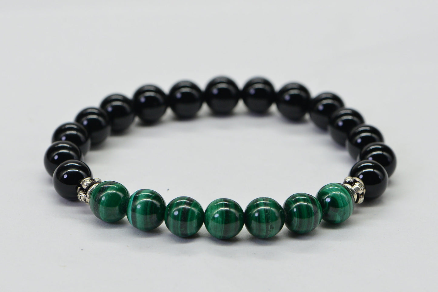 Malachite and Obsidian Bracelet: 8mm Gemstone Protection Bracelet