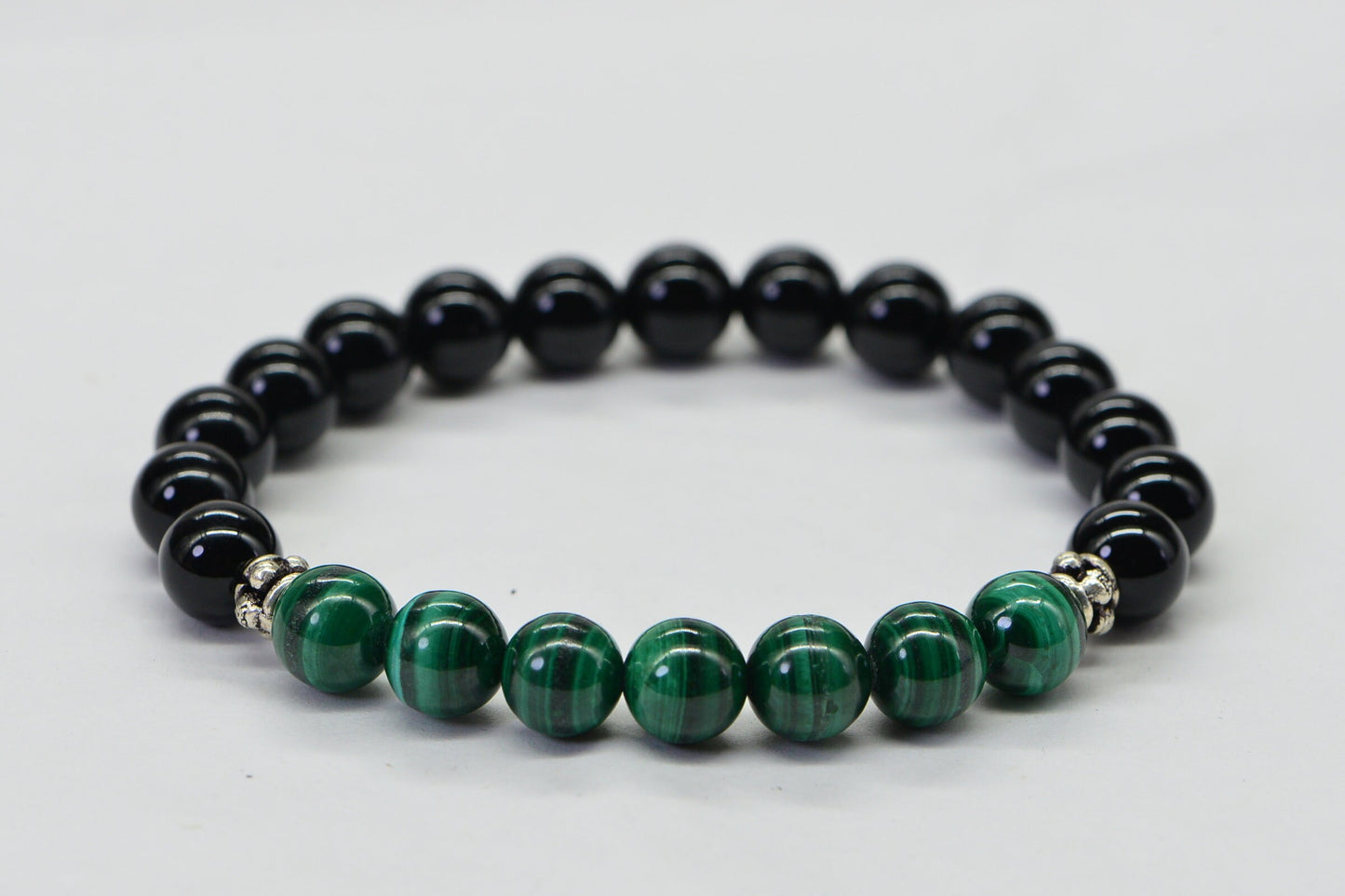 Malachite and Obsidian Bracelet: 8mm Gemstone Protection Bracelet