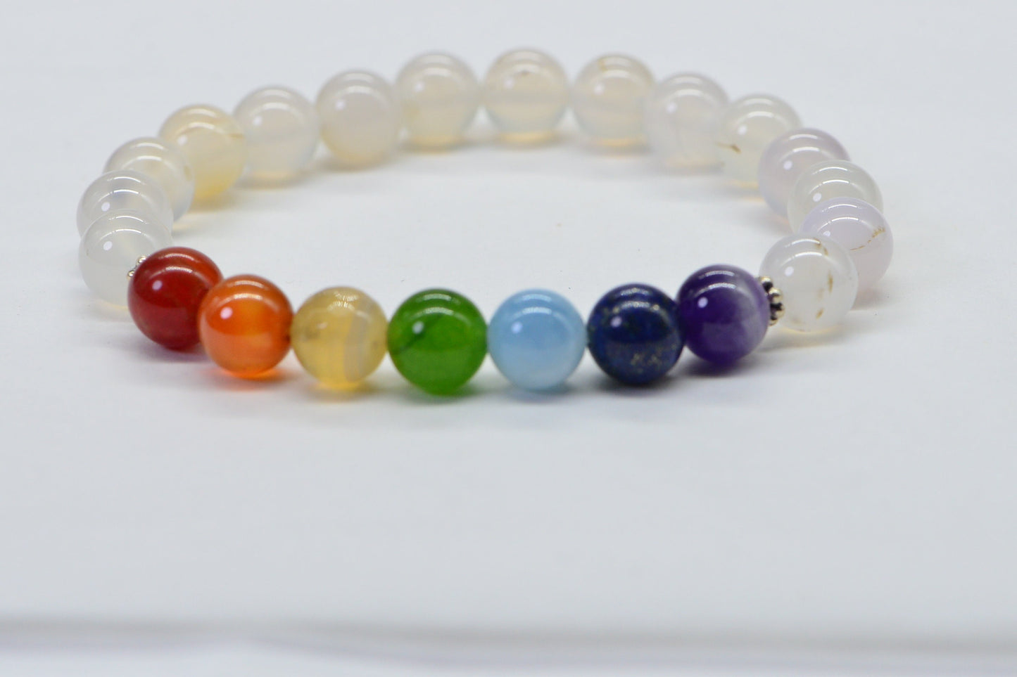 Snow Agate, Carnelian, Red Agate, Citrine , Jade, Lapis, Amethyst  Chakra Bracelet.