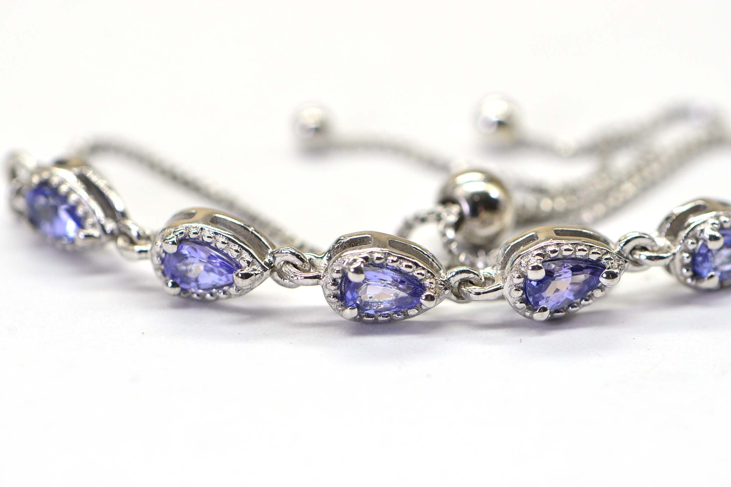 Natural Tanzanite Bracelet Bolo Ajustable Chain Link Sterling Silver Tennis Bracelet Birthstone December