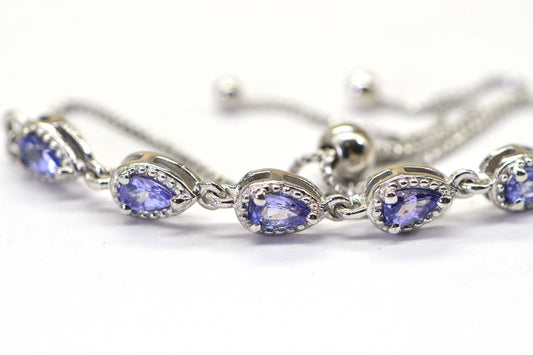 Natural Tanzanite Bracelet Bolo Ajustable Chain Link Sterling Silver Tennis Bracelet Birthstone December