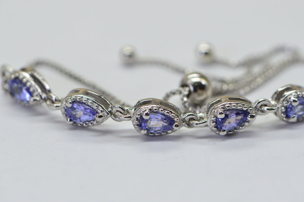 Natural Tanzanite Bracelet Bolo Ajustable Chain Link Sterling Silver Tennis Bracelet Birthstone December