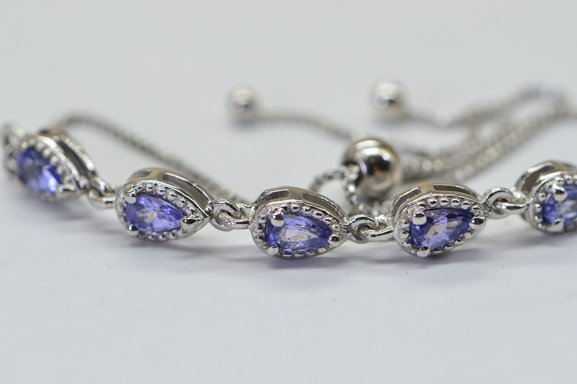 Natural Tanzanite Bracelet Bolo Ajustable Chain Link Sterling Silver Tennis Bracelet Birthstone December