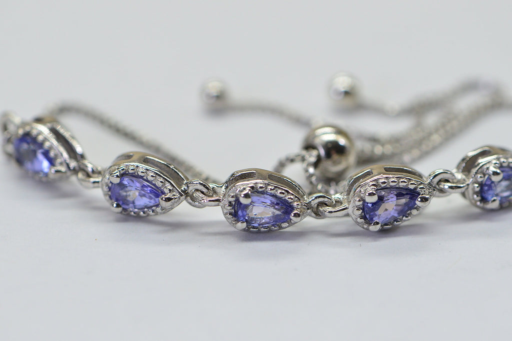 Natural Tanzanite Bracelet Bolo Ajustable Chain Link Sterling Silver Tennis Bracelet Birthstone December