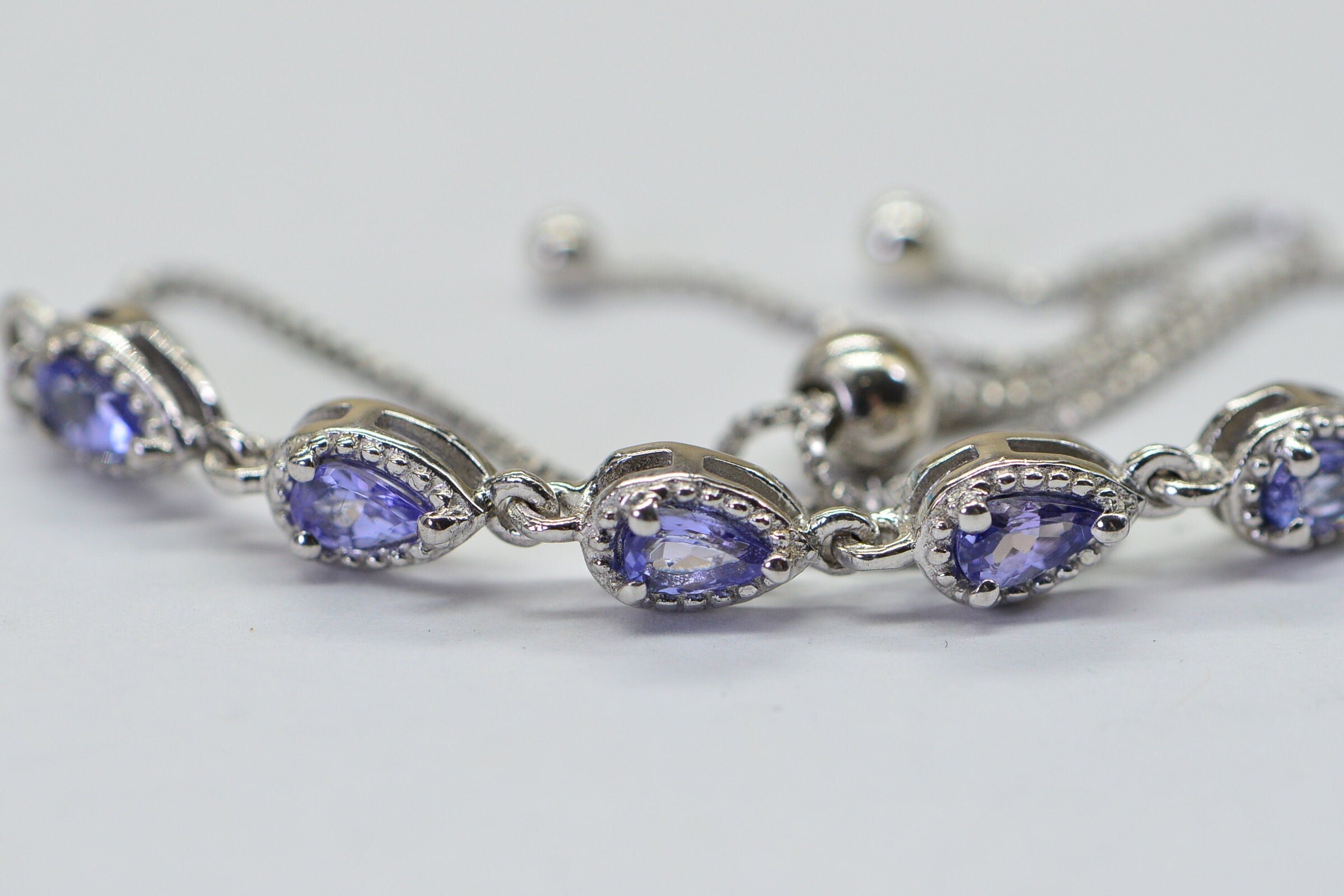 Natural Tanzanite Bracelet Bolo Ajustable Chain Link Sterling Silver Tennis Bracelet Birthstone December