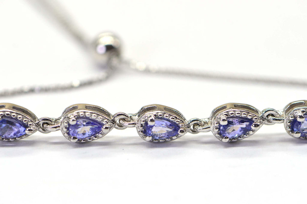 Natural Tanzanite Bracelet Bolo Ajustable Chain Link Sterling Silver Tennis Bracelet Birthstone December