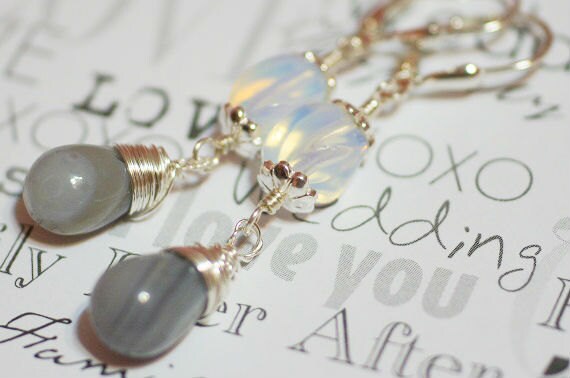 Blue Moon Agate & Opalite Sterling Silver Dangle Earrings