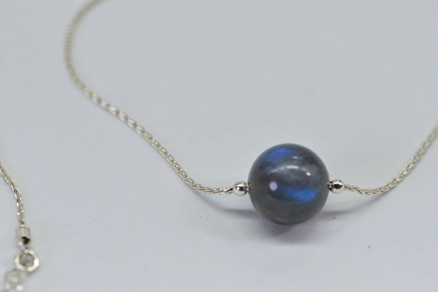 Labradorite Single Bead on Chain Sterling silver Choker Necklace