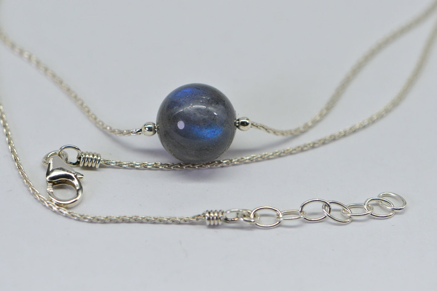 Labradorite Single Bead on Chain Sterling silver Choker Necklace