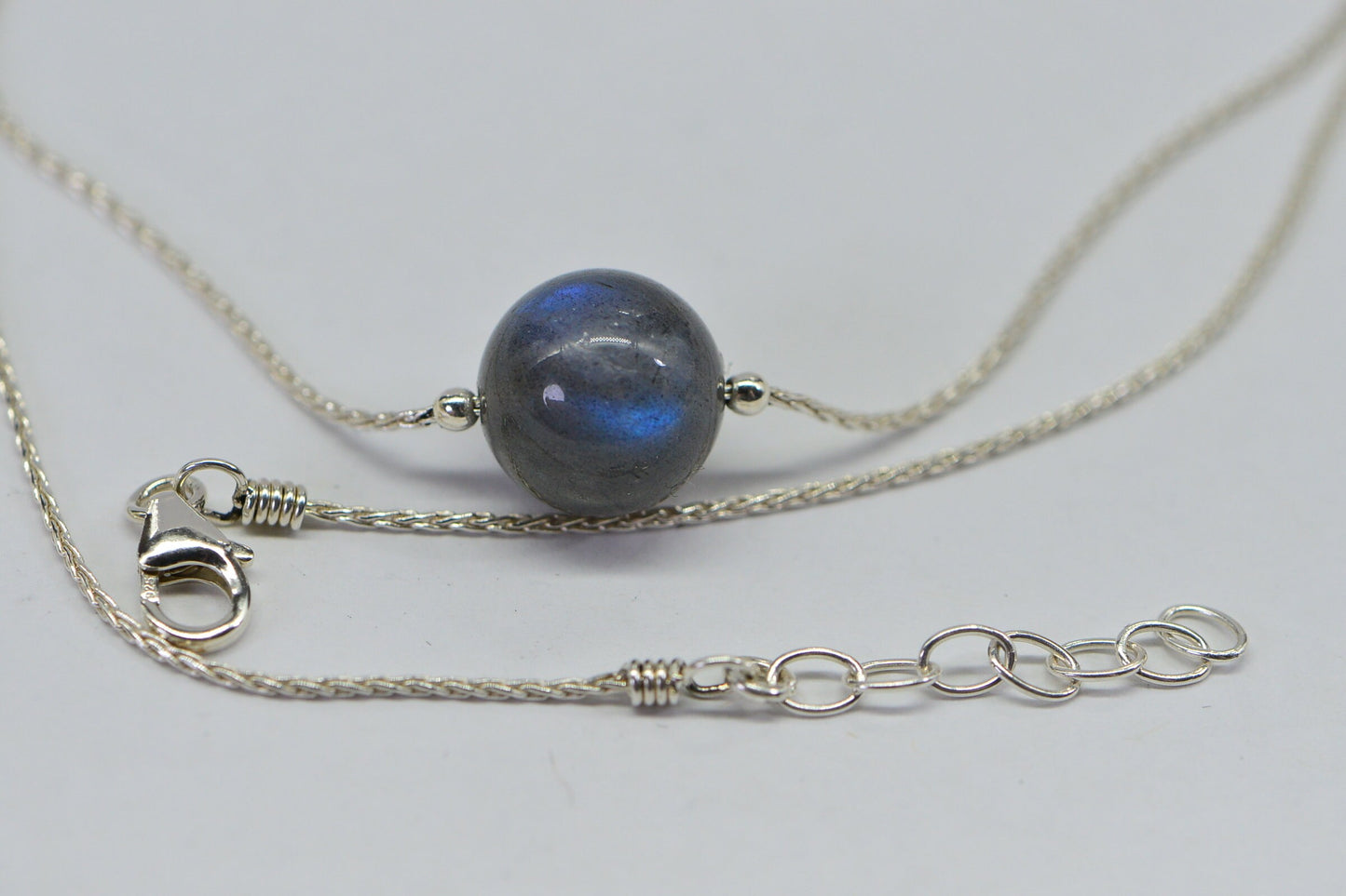 Labradorite Single Bead on Chain Sterling silver Choker Necklace