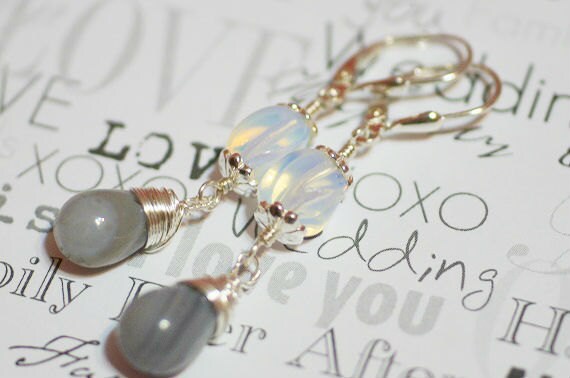 Blue Moon Agate & Opalite Sterling Silver Dangle Earrings