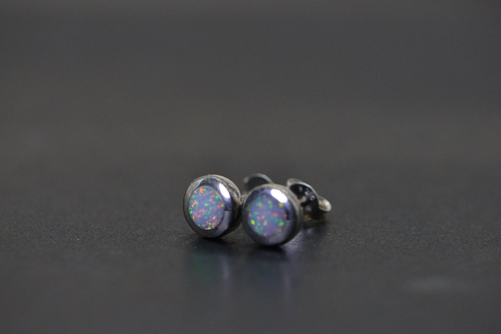 White Opal Earrings Bezel Set Round Sterling Silver Minimalist Everyday Studs Birthstone October Birthday Gift white opal earrings