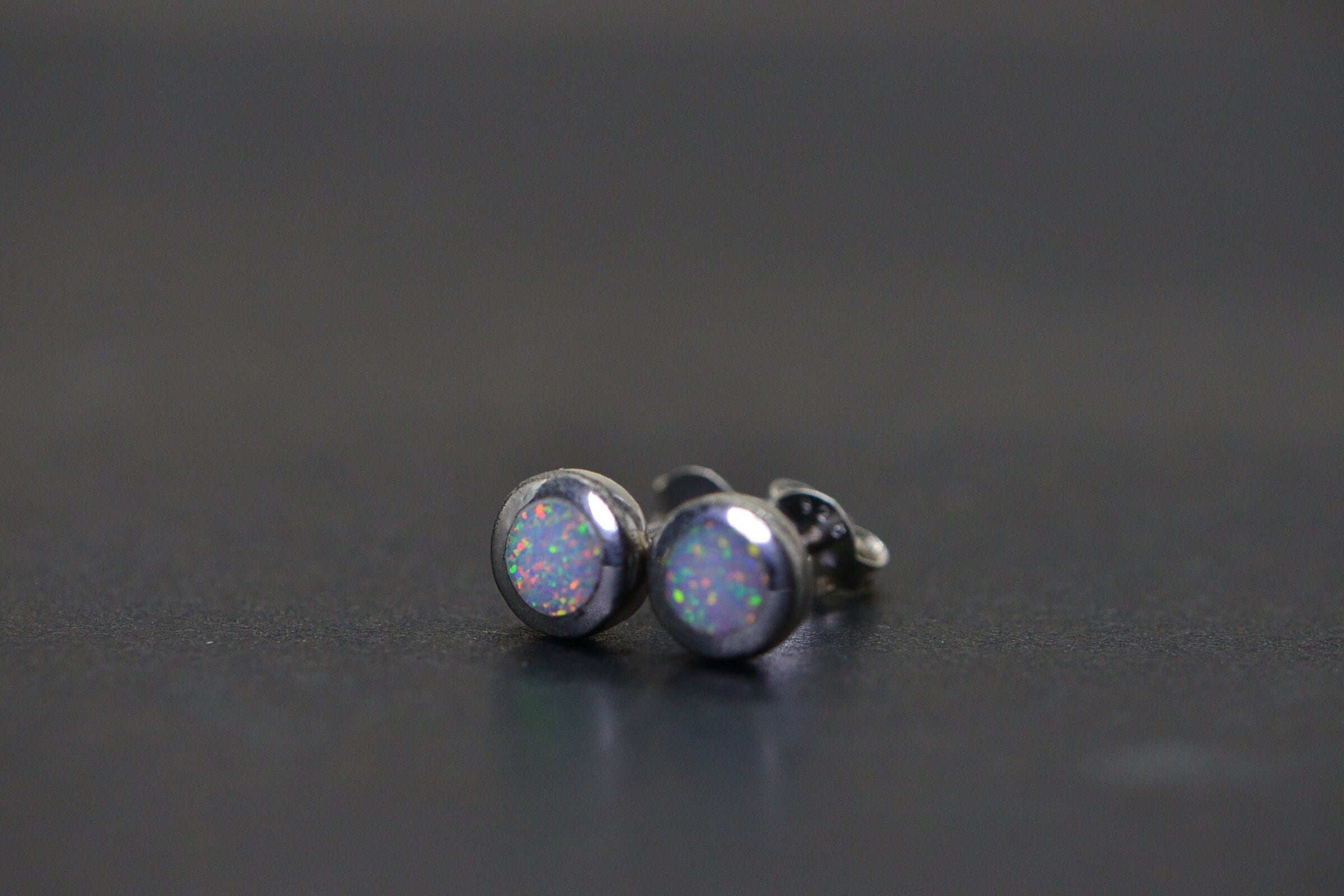 White Opal Earrings Bezel Set Round Sterling Silver Minimalist Everyday Studs Birthstone October Birthday Gift white opal earrings