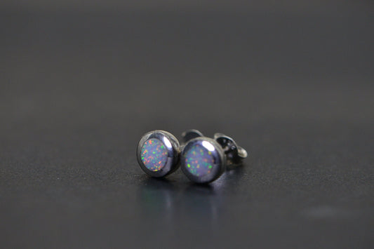 White Opal Earrings Bezel Set Round Sterling Silver Minimalist Everyday Studs Birthstone October Birthday Gift white opal earrings