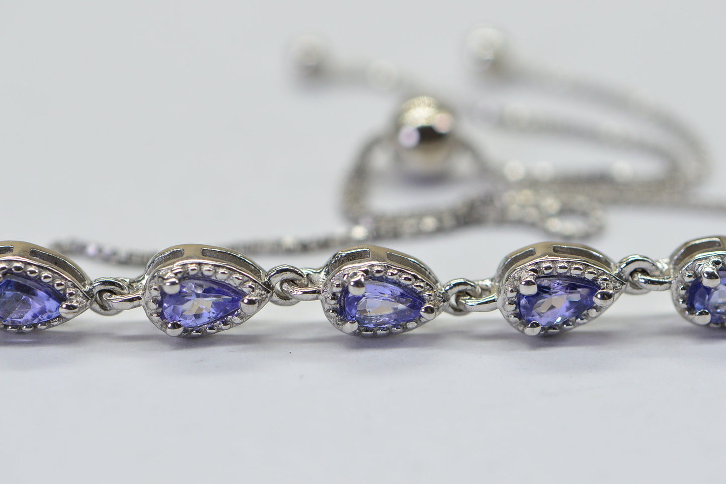 Teardrop Tanzanite Bracelet: Sterling Silver Bolo Chain, December Birthstone