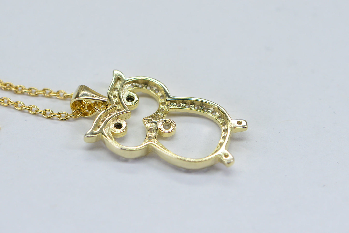 Gold over Sterling Silver Owl Pendant Necklace, Diamond Simulant, Vermeil, Dainty Jewelry