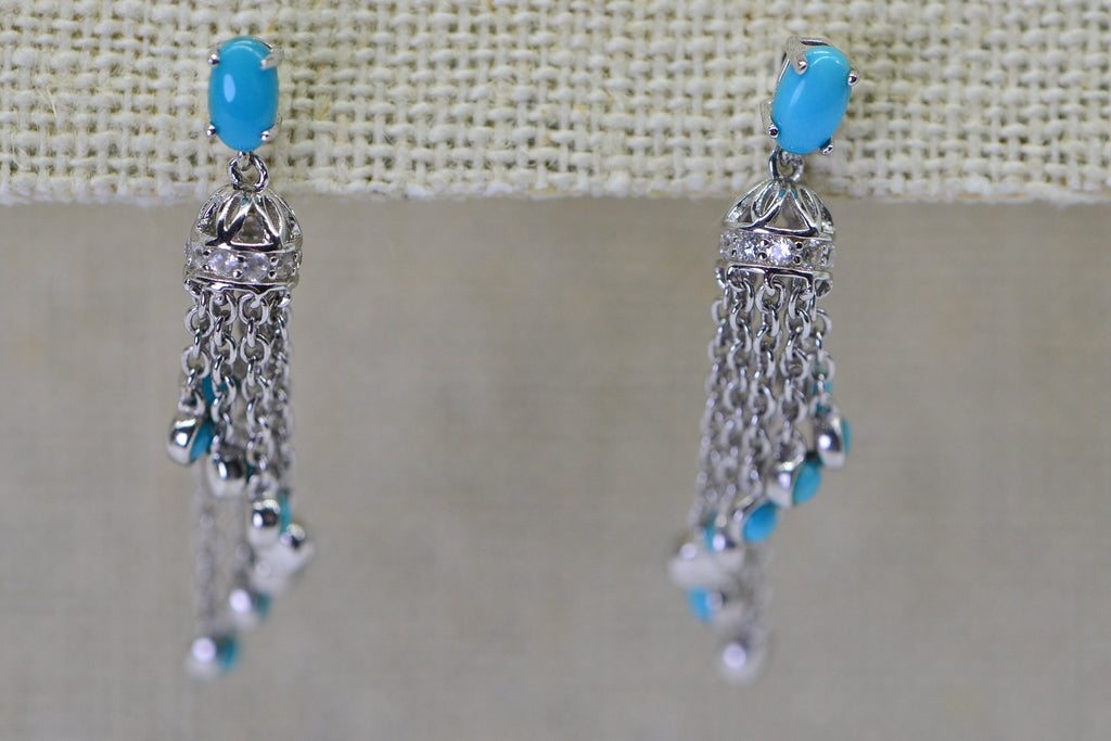 Arizona Turquoise Sleeping Beauty Earrings Chain Cascade Cluster Sterling Silver Earrings Birthstone Jewelry