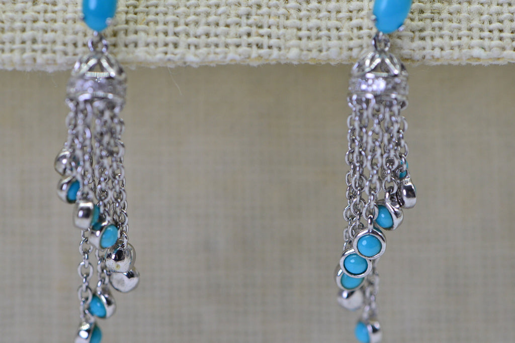 Arizona Turquoise Sleeping Beauty Earrings Chain Cascade Cluster Sterling Silver Earrings Birthstone Jewelry