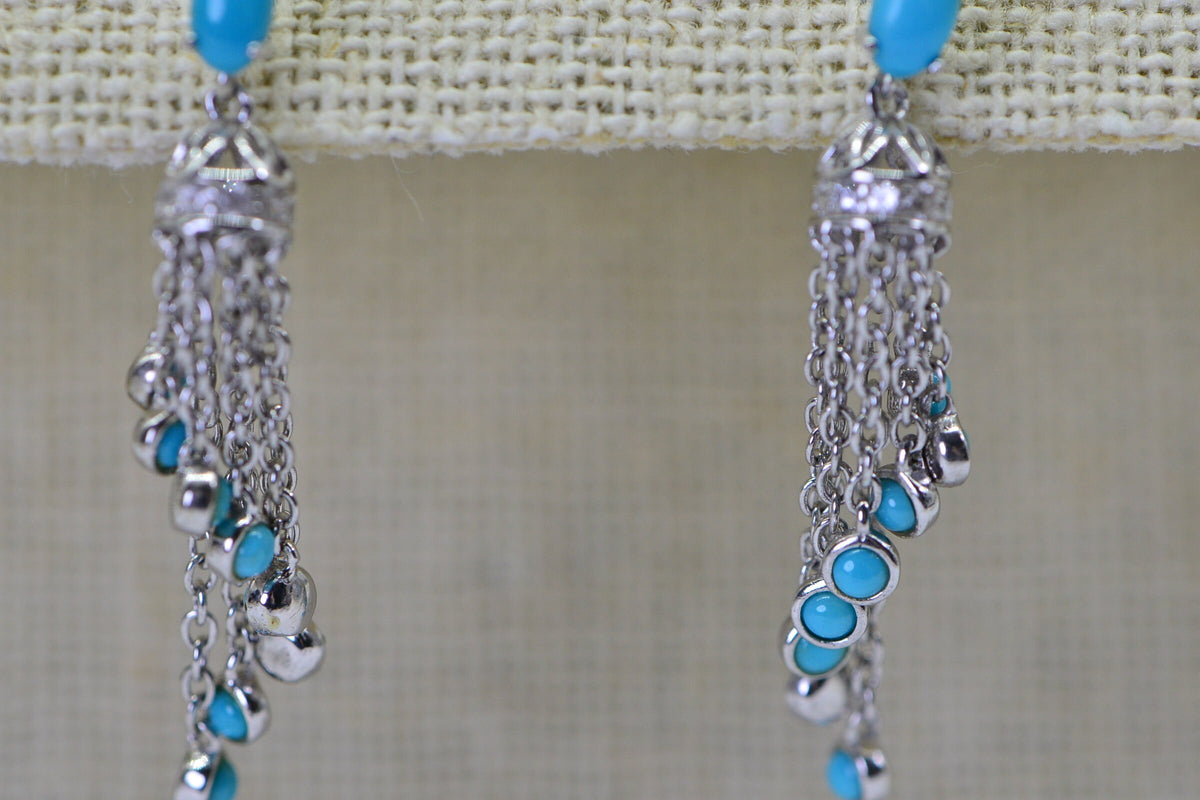 Arizona Turquoise Sleeping Beauty Earrings Chain Cascade Cluster Sterling Silver Earrings Birthstone Jewelry