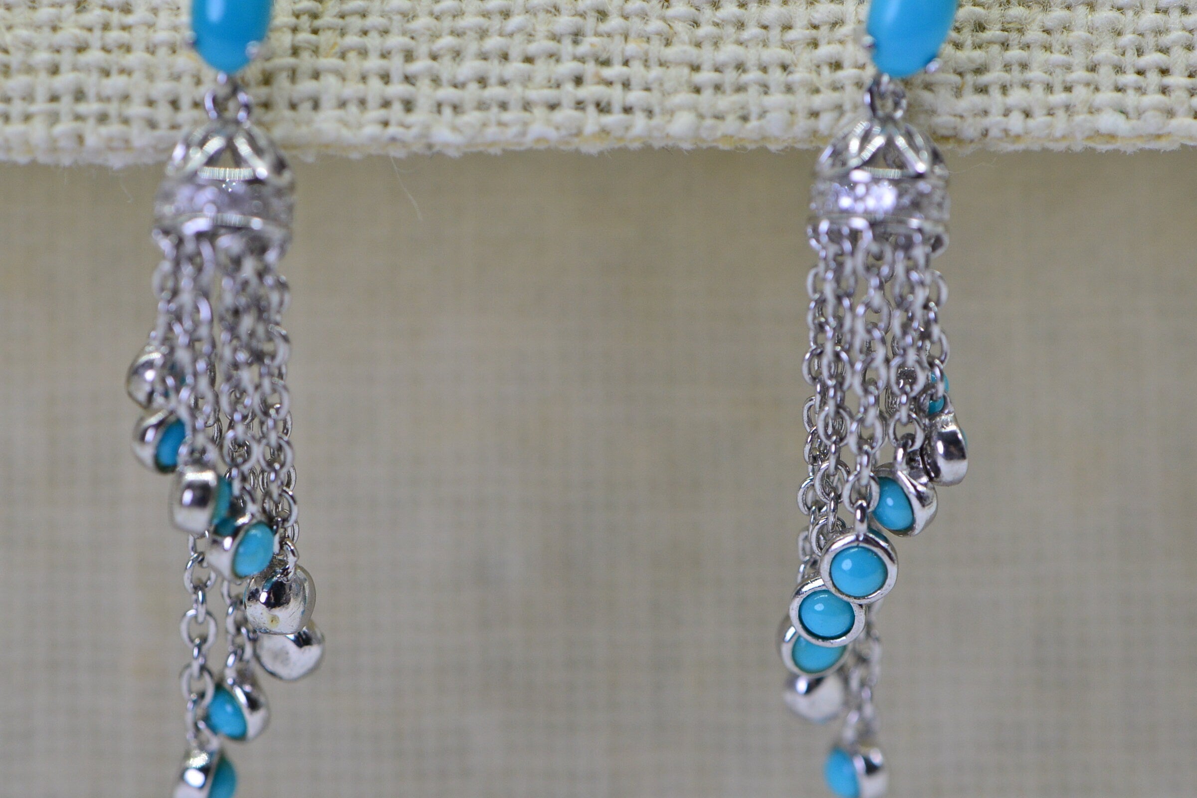 Arizona Turquoise Sleeping Beauty Earrings Chain Cascade Cluster Sterling Silver Earrings Birthstone Jewelry