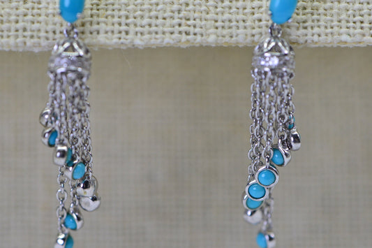 Arizona Turquoise Sleeping Beauty Earrings Chain Cascade Cluster Sterling Silver Earrings Birthstone Jewelry