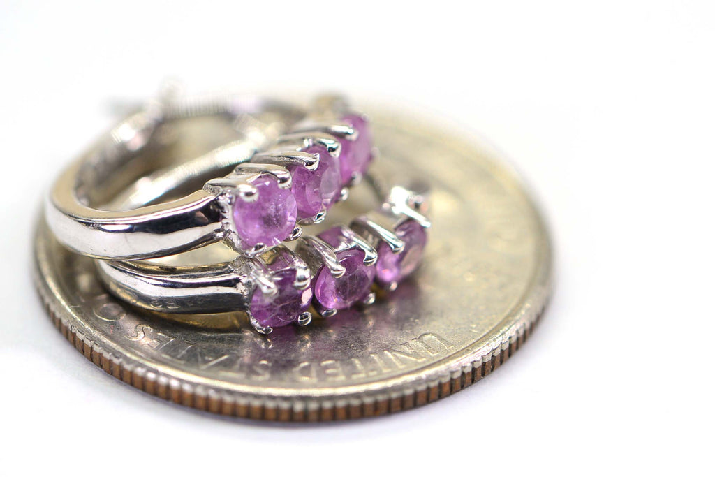 Natural Pink Sapphire Tiny Hoop Three Stone Hinge Earrings Post back