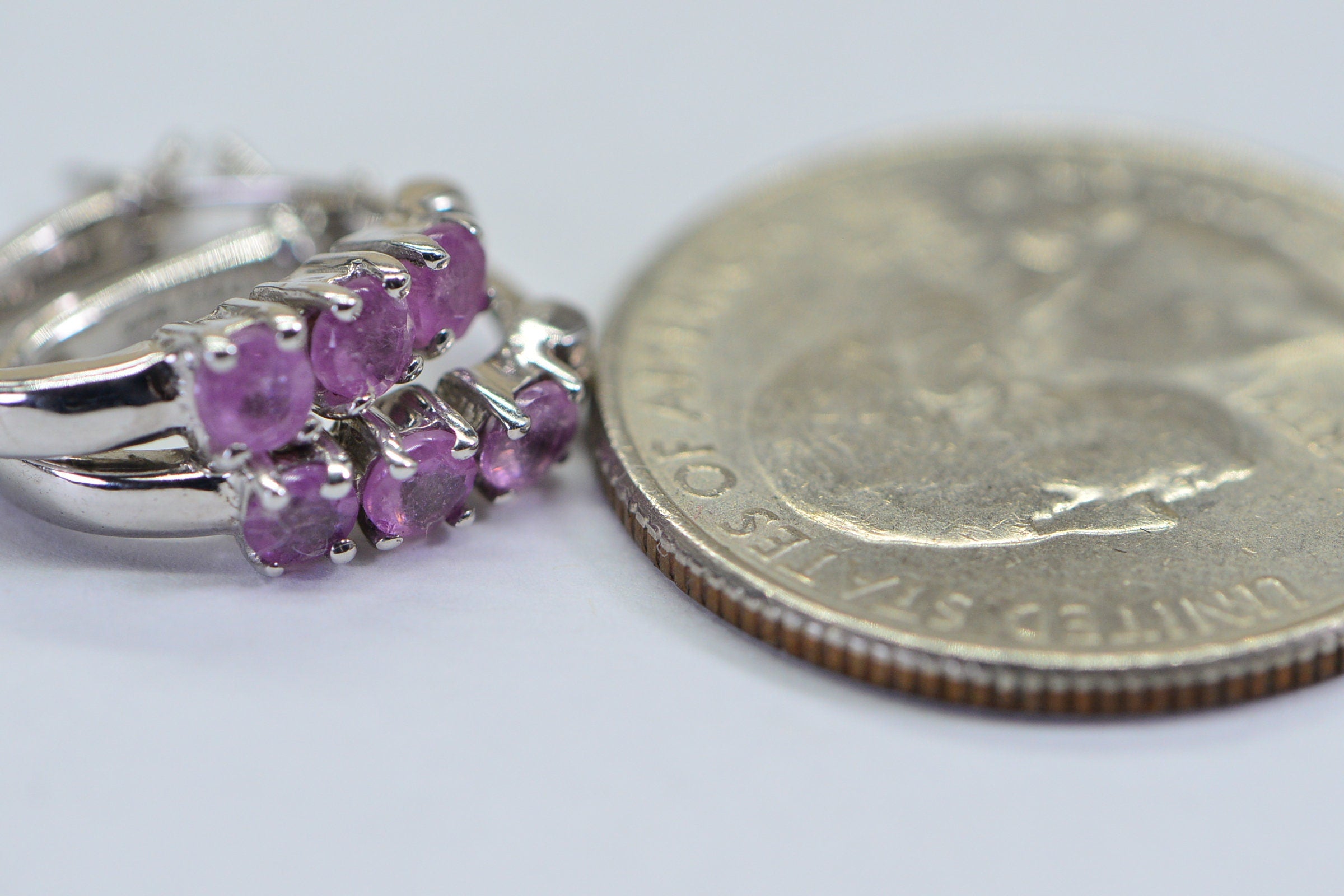 Natural Pink Sapphire Tiny Hoop Three Stone Hinge Earrings Post back