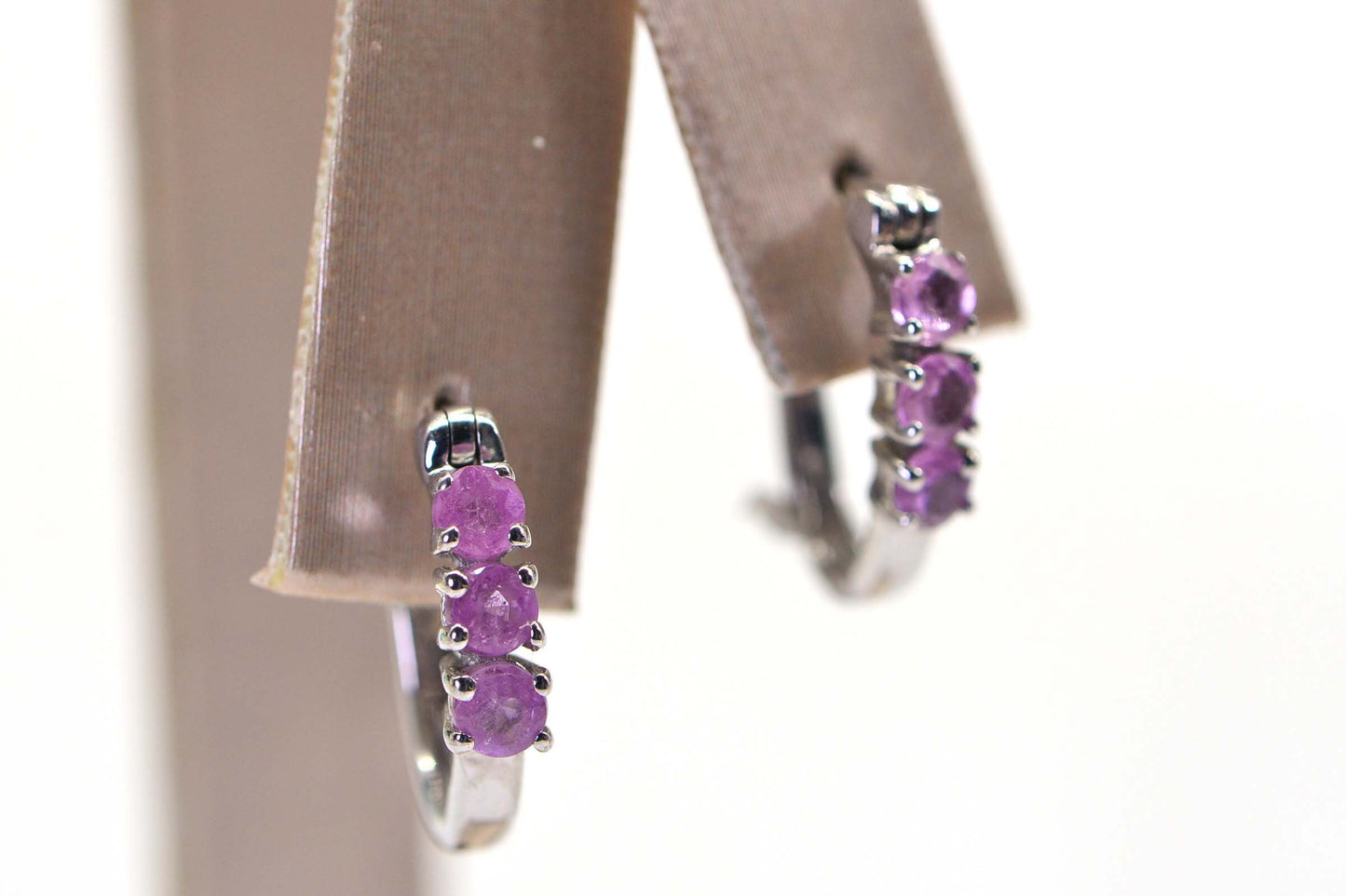 Natural Pink Sapphire Tiny Hoop Three Stone Hinge Earrings Post back