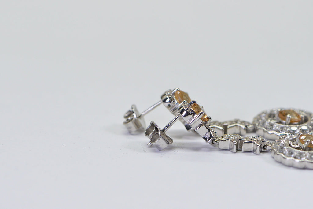 Citrine Star Chandelier Earrings: Sparkly Sterling Silver, 1.5" Long