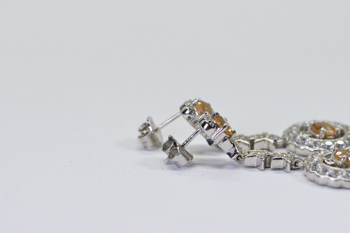 Citrine Star Chandelier Earrings: Sparkly Sterling Silver, 1.5" Long