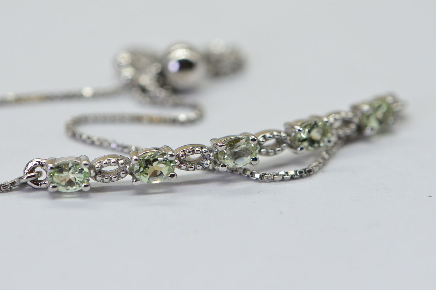 Green Amethyst Bolo Bracelet: Rhodium Over Sterling Silver, Adjustable